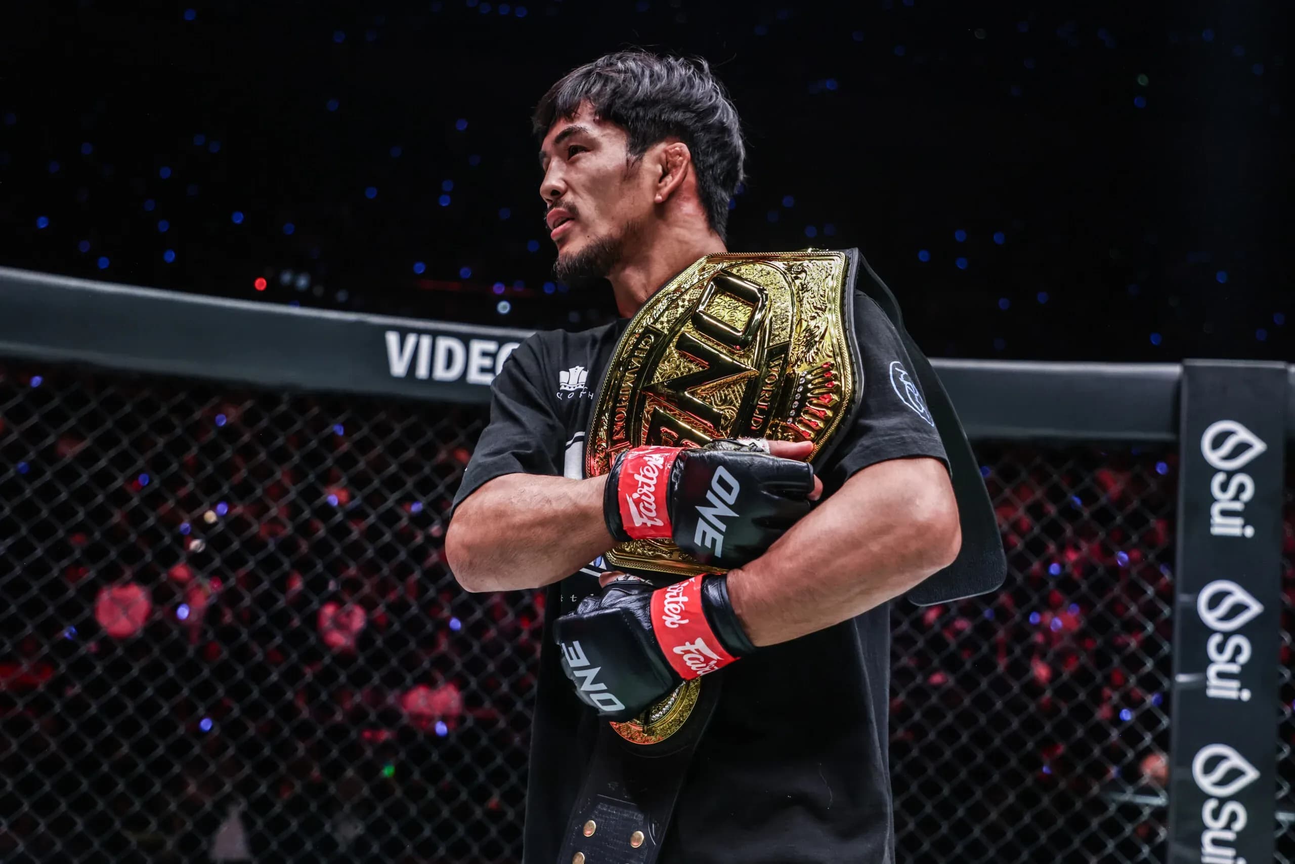 Flyweight MMA Champion Yuya Wakamatsu with the ONE Championship golden belt