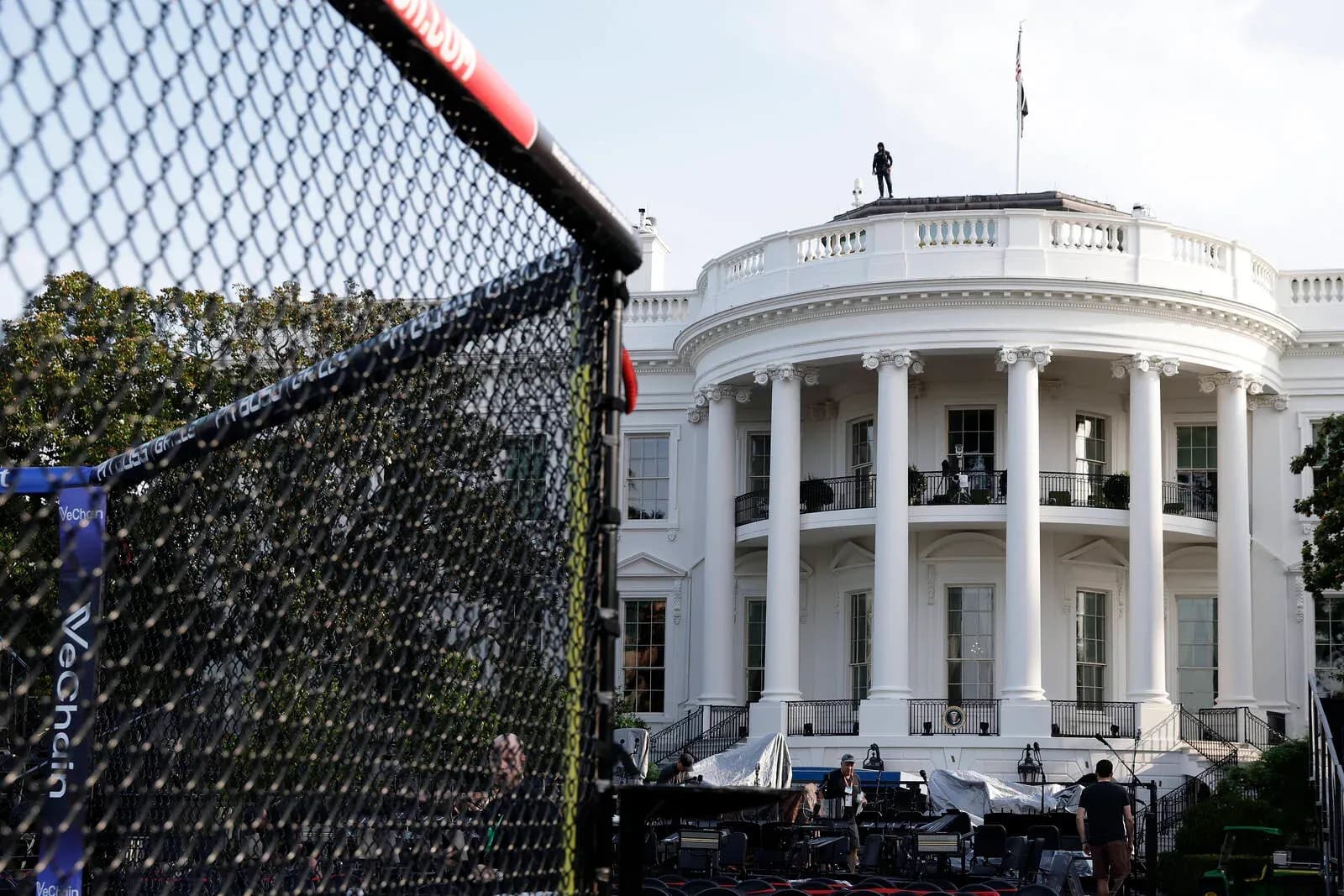 UFC Octagon set up on the South Lawn ahead of UFC Freedom 250