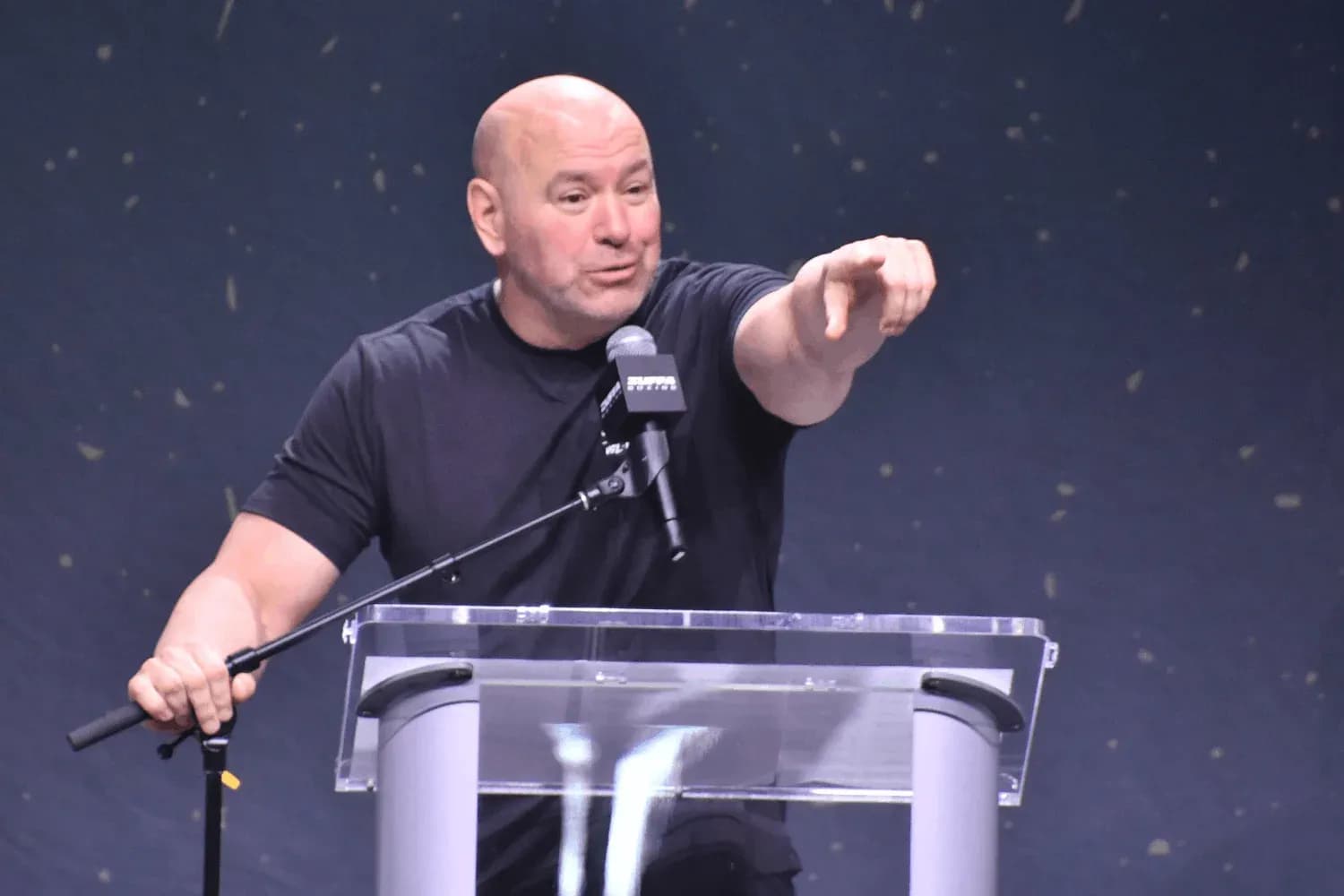 Dana White on the podium during a press confernce