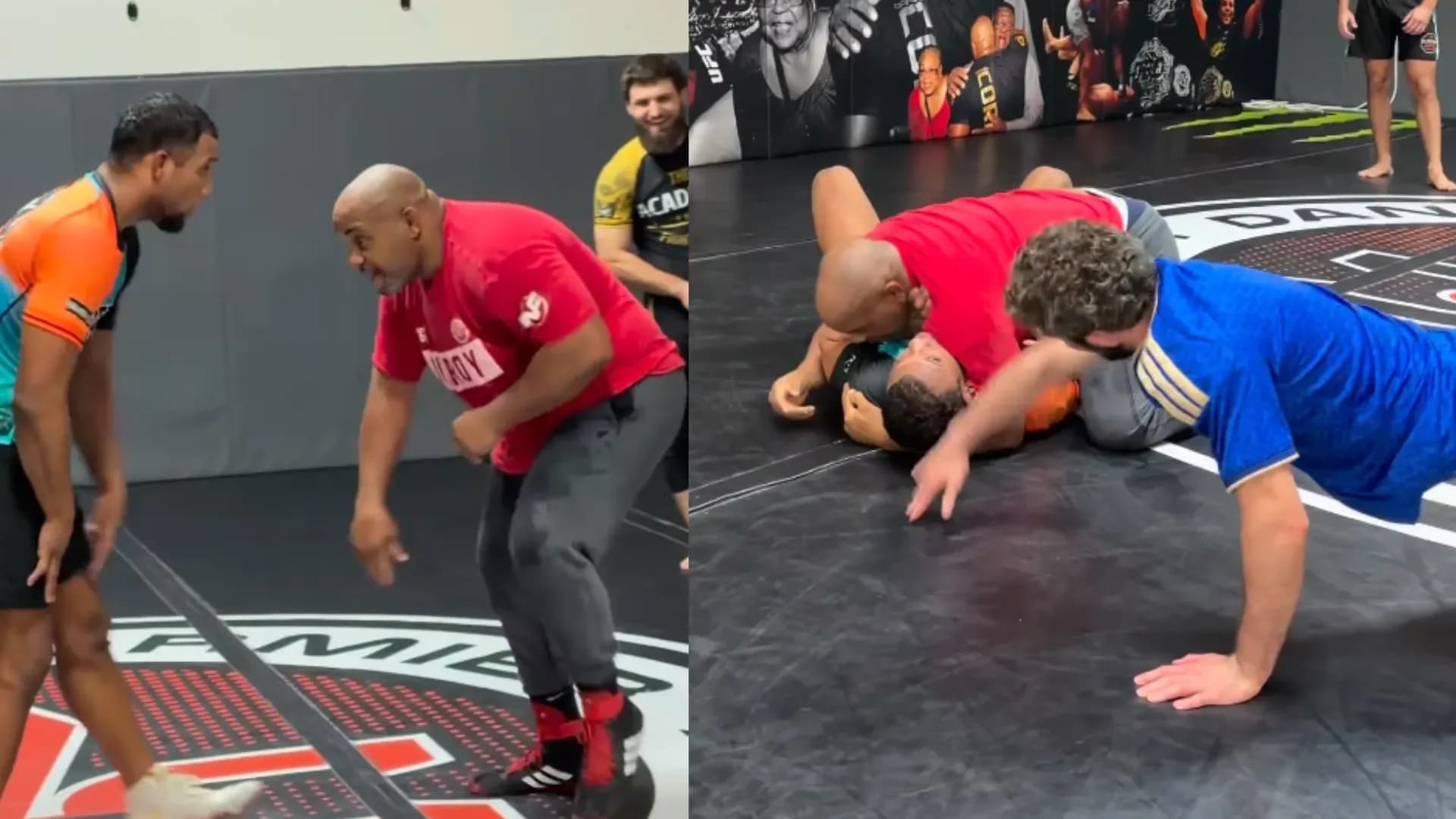 Daniel Cormier Wrestling With Young Fighter In Gym