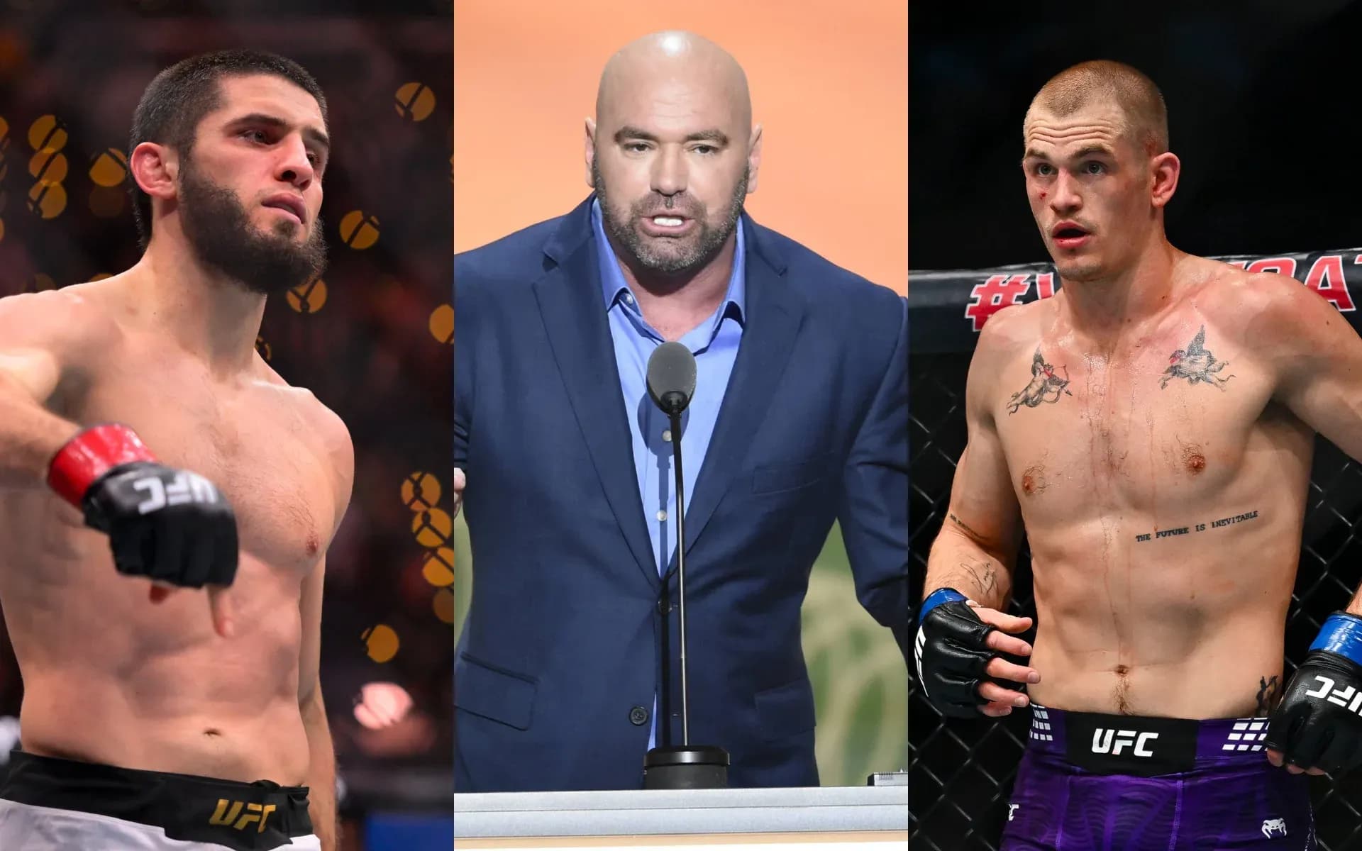 Islam Makhachev, Dana White and Ian Machado Garry.