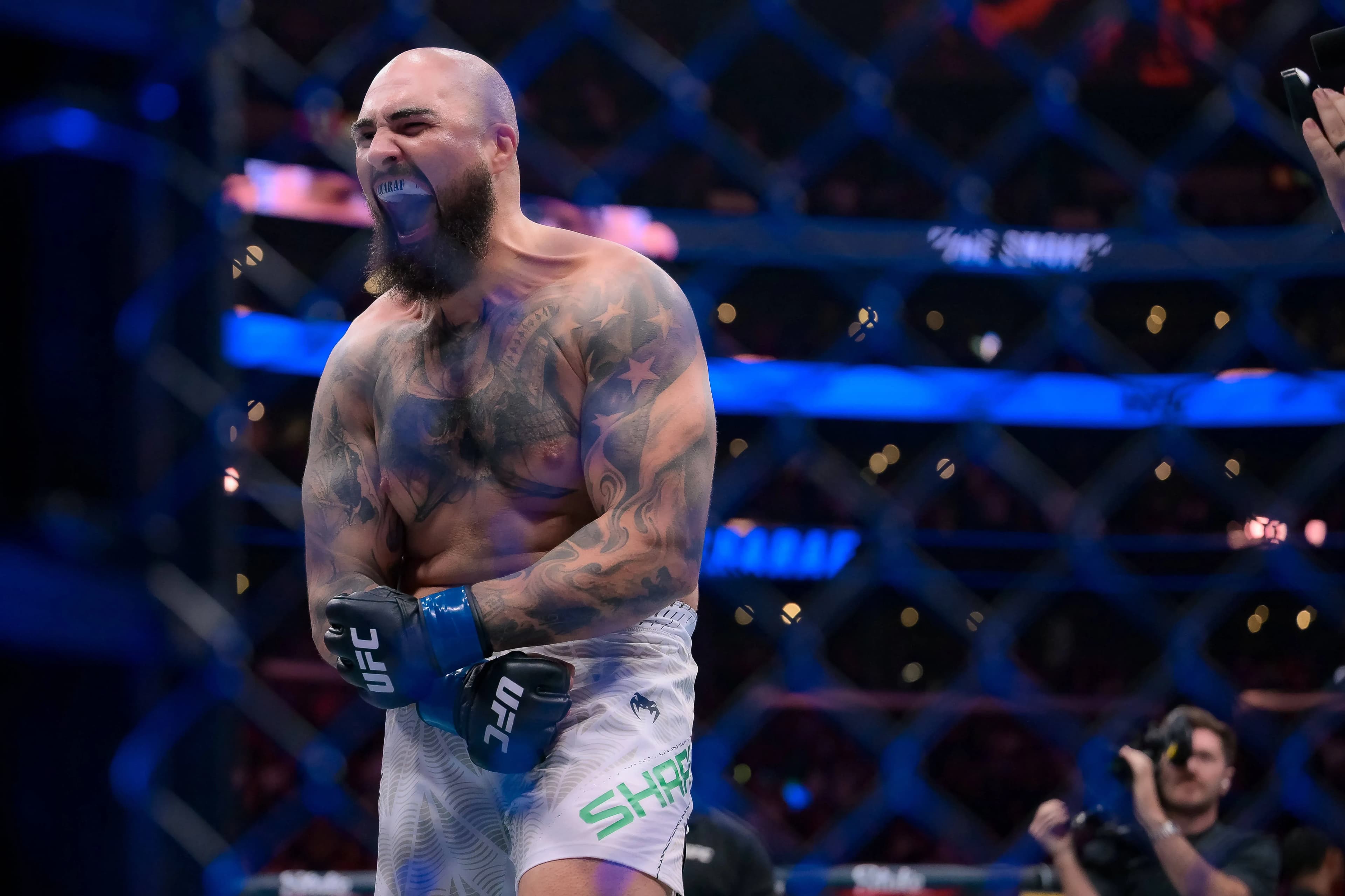 Sean Sharaf celebrates at UFC 331