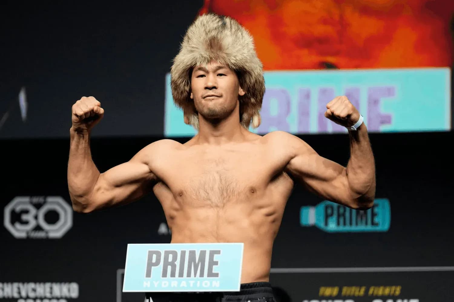 Shavkat Rakhmonov at the ceremonial weight-ins