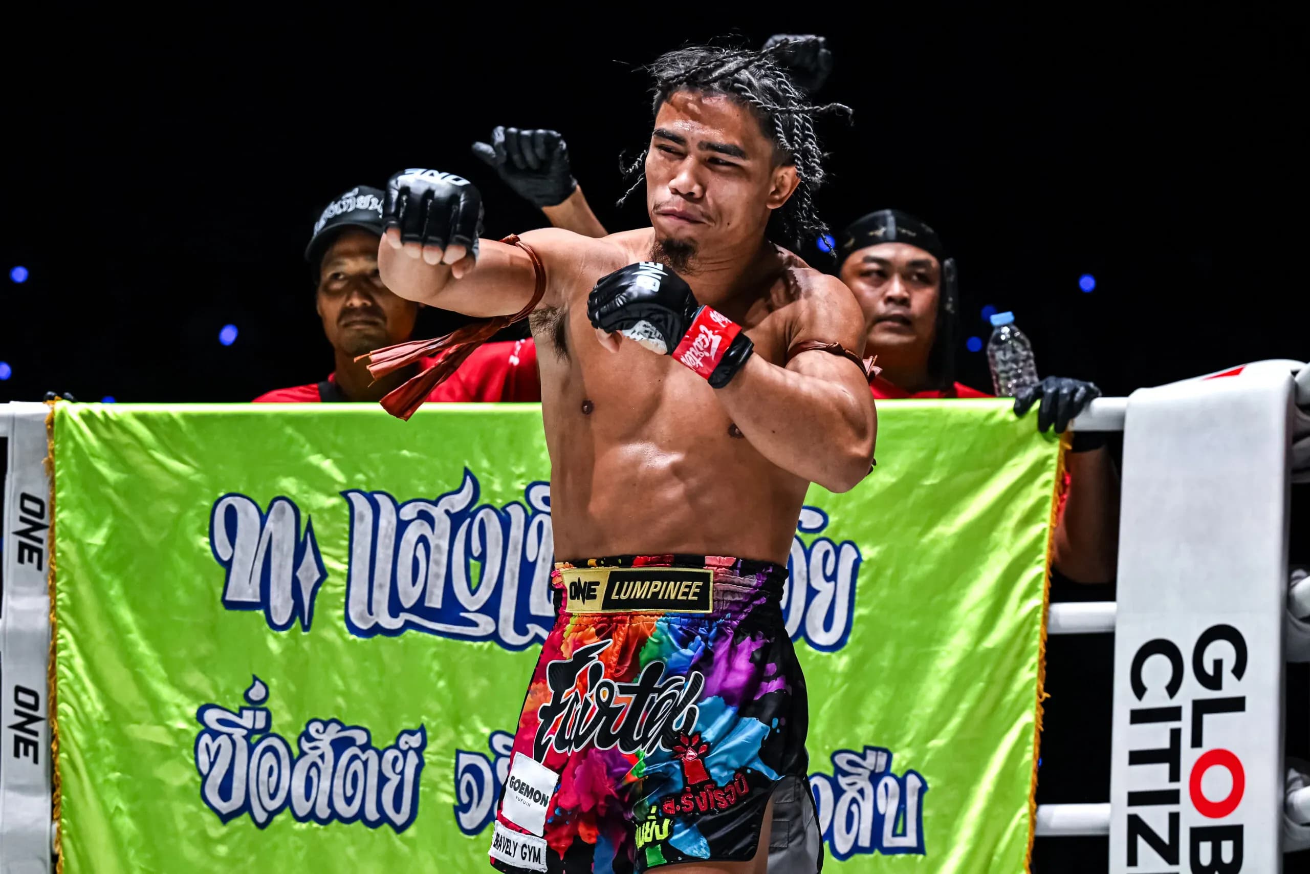 Muay Thai fighter Suriyanlek Por Yenying stands in the ring