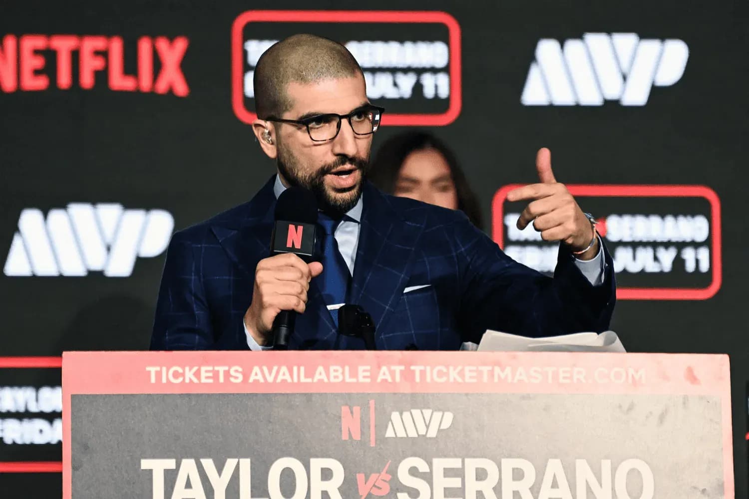 Ariel Helwani at the Taylor vs Serrano III press conference