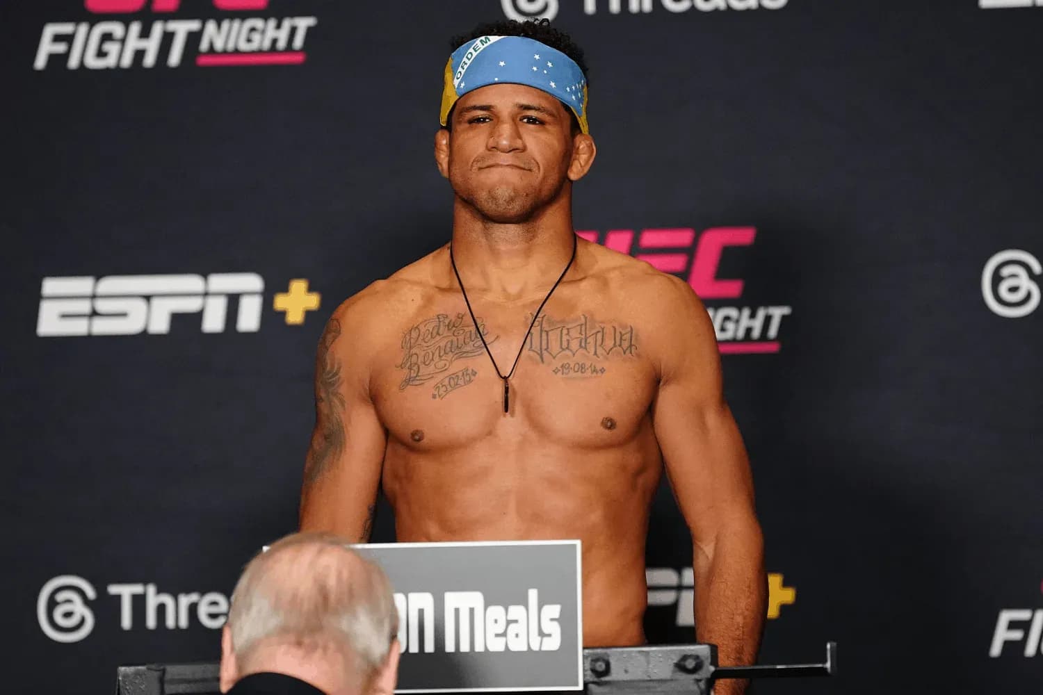 Gilbert Burns steps on the scale for the official weigh-ins at UFC Apex for UFC Fight Night - Burns vs Morales