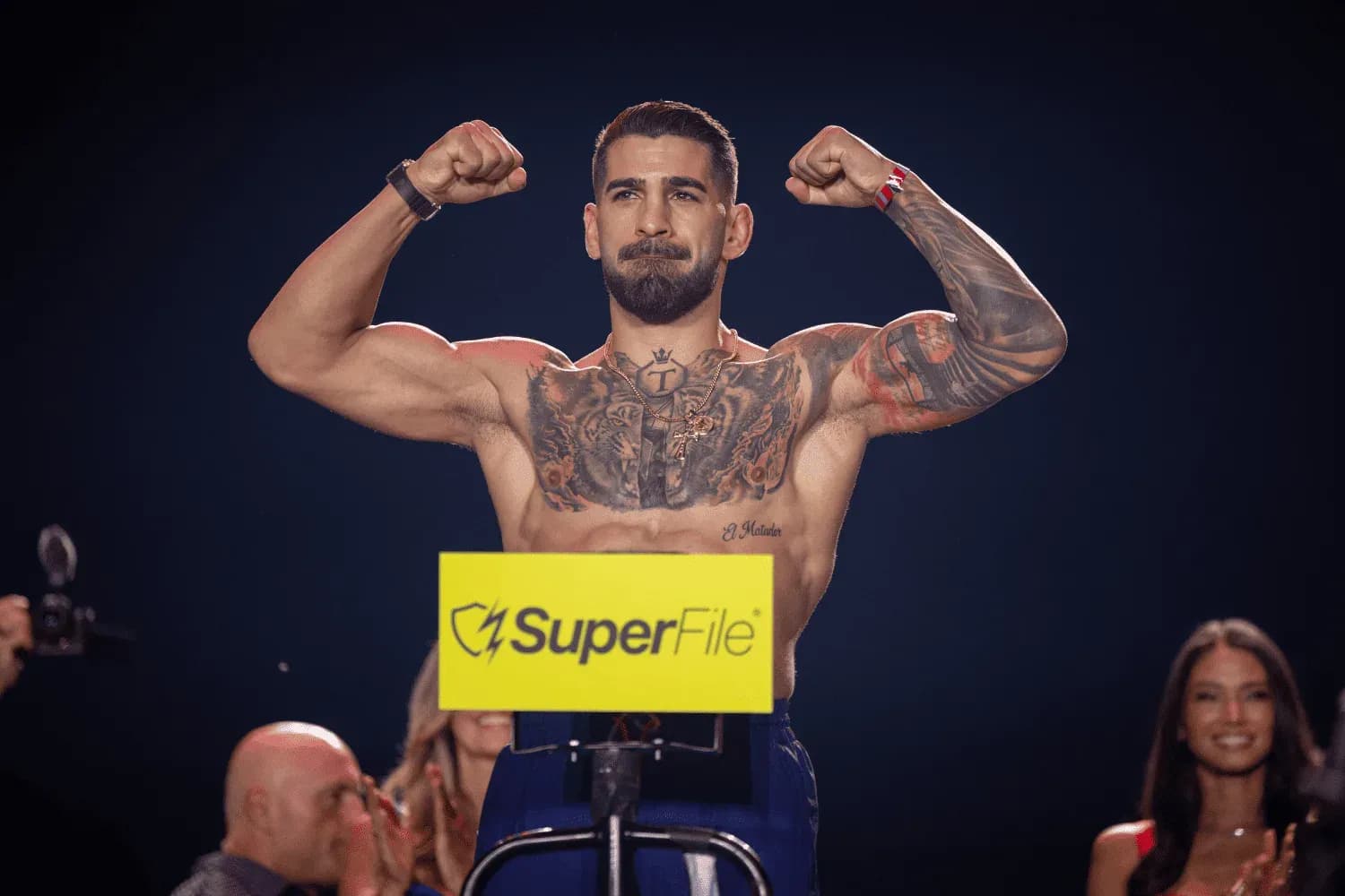 Ilia Topuria participates in weigh ins for UFC Freedom 250 on The Ellipse in Washington, DC
