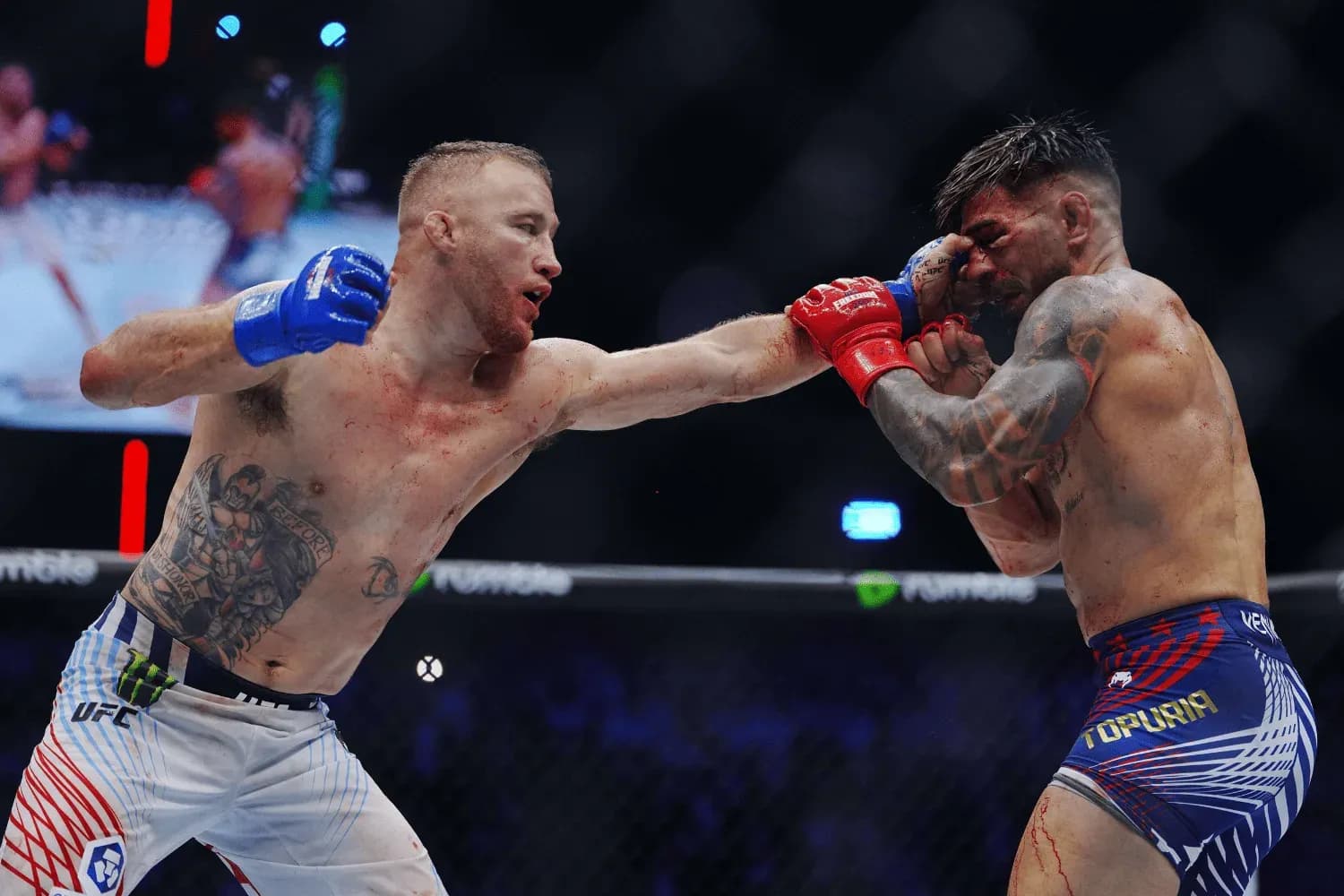 Justin Gaethje and Ilia Topuria meet in the octagon for a 5-round bout at UFC Freedom 250