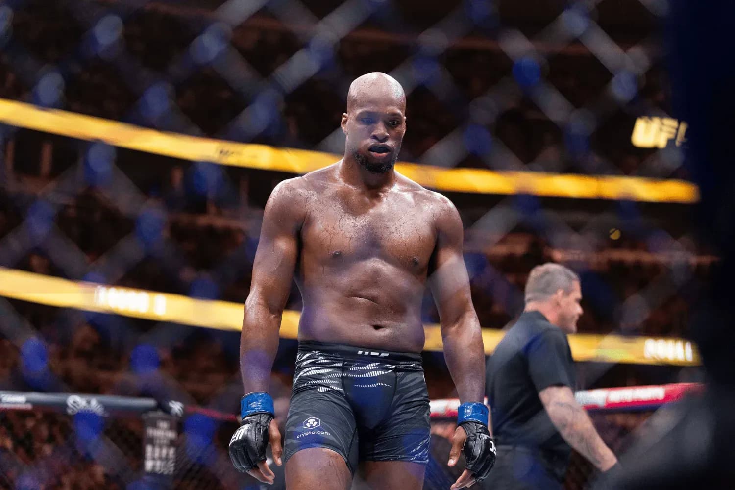 UFC 319: DU PLESSIS VS CHIMAEV - CHICAGO, IL - AUGUST 16 : (L-R) Michael Page reacts during is fight Jared Cannonier